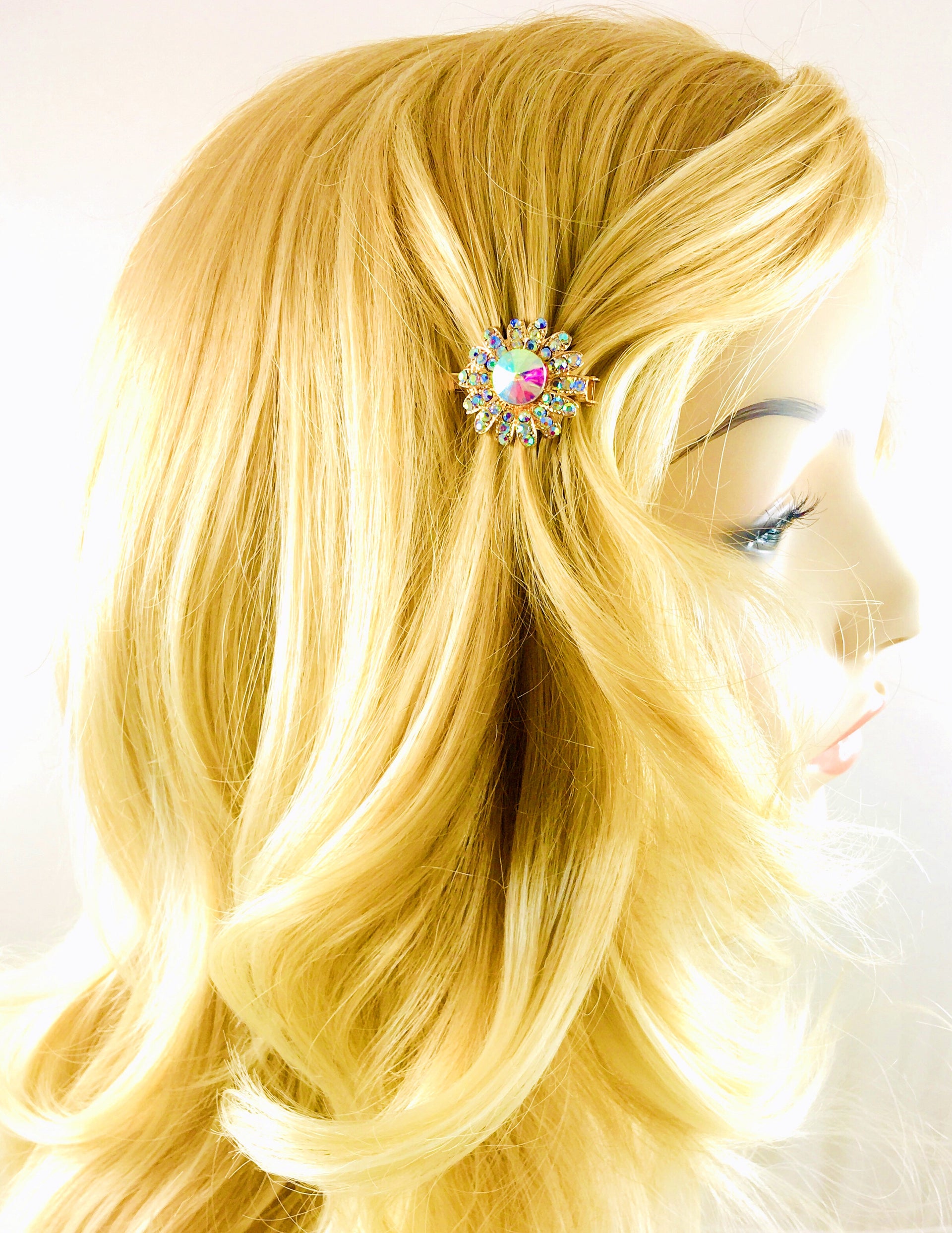 Daisy Flower Magnetic Hair Clip use Rhinestone Crystal gold base, Magnetic Clip - MOGHANT