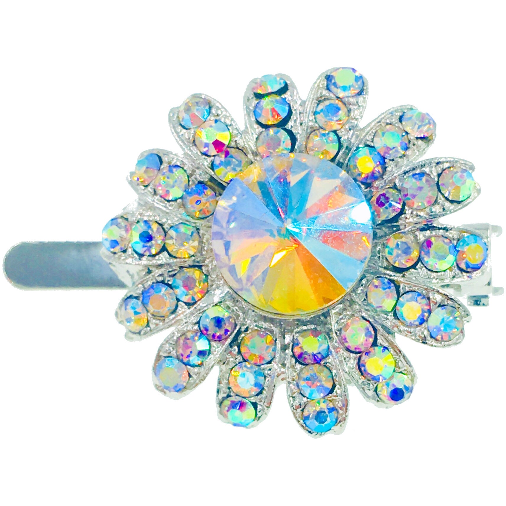 Daisy Flower Magnetic Hair Clip use Rhinestone Crystal silver base, Magnetic Clip - MOGHANT