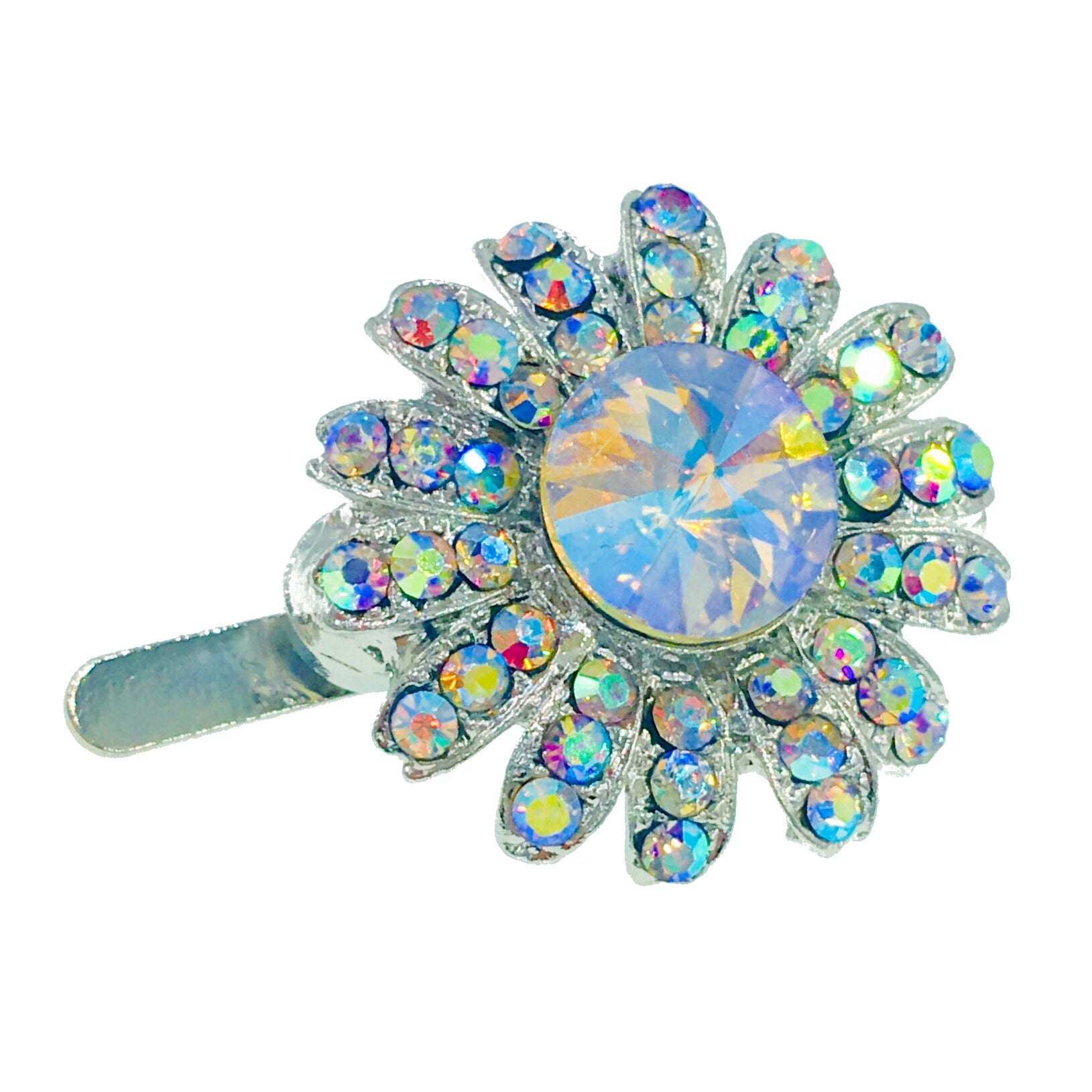 Daisy Flower Magnetic Hair Clip use Rhinestone Crystal silver base, Magnetic Clip - MOGHANT