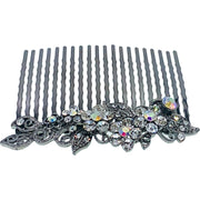 Annette Flowers Hair Comb Rhinestone Crystal Metallic Black base, Hair Comb - MOGHANT