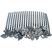 Annette Flowers Hair Comb Rhinestone Crystal Metallic Black base, Hair Comb - MOGHANT