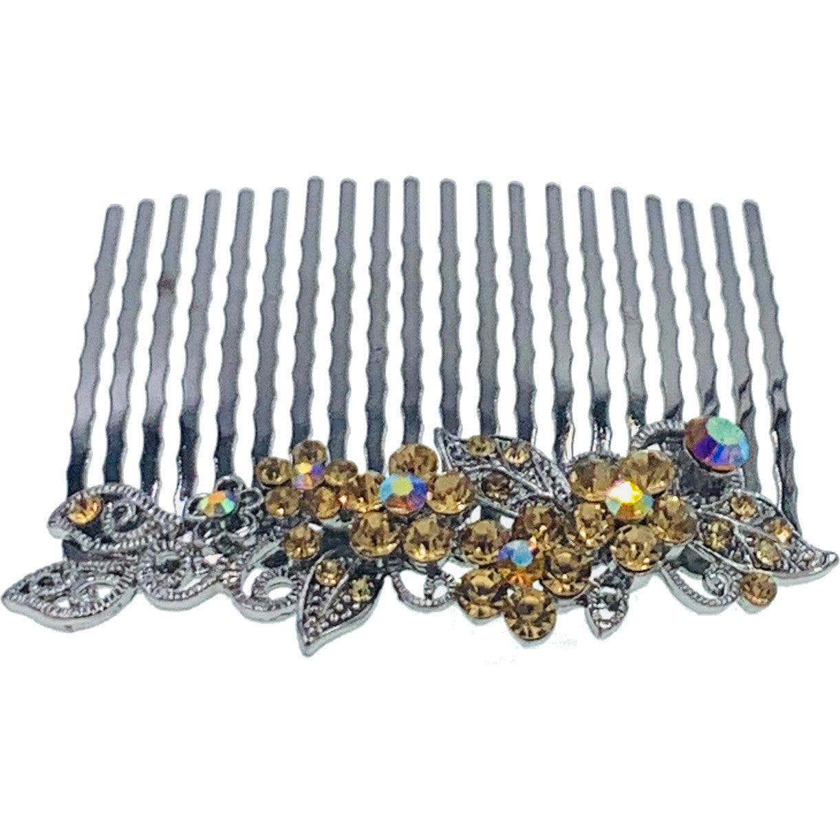 Annette Flowers Hair Comb Rhinestone Crystal Metallic Black base, Hair Comb - MOGHANT