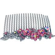 Annette Flowers Hair Comb Rhinestone Crystal Metallic Black base, Hair Comb - MOGHANT