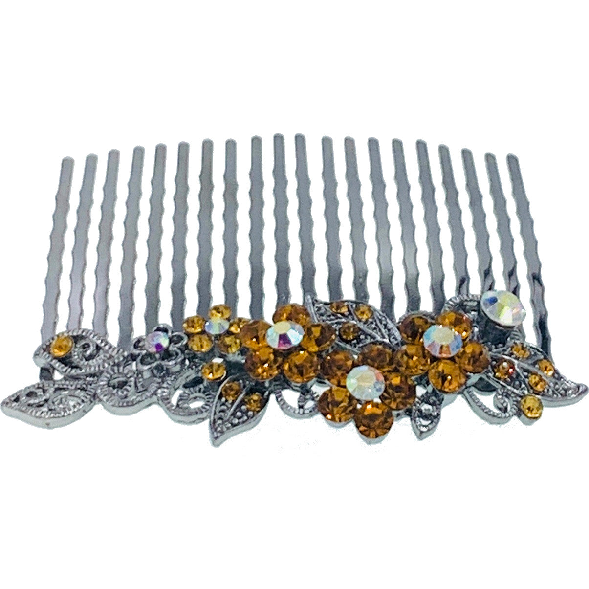 Annette Flowers Hair Comb Rhinestone Crystal Metallic Black base, Hair Comb - MOGHANT