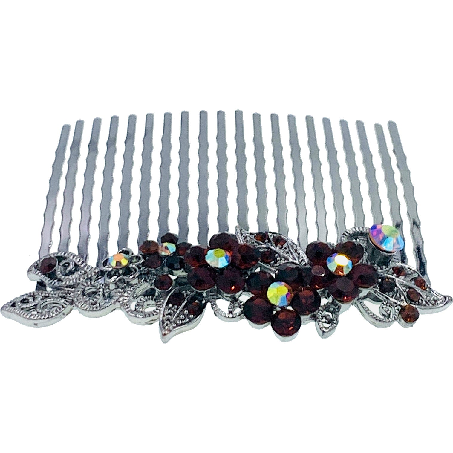 Annette Flowers Hair Comb Rhinestone Crystal Metallic Black base, Hair Comb - MOGHANT