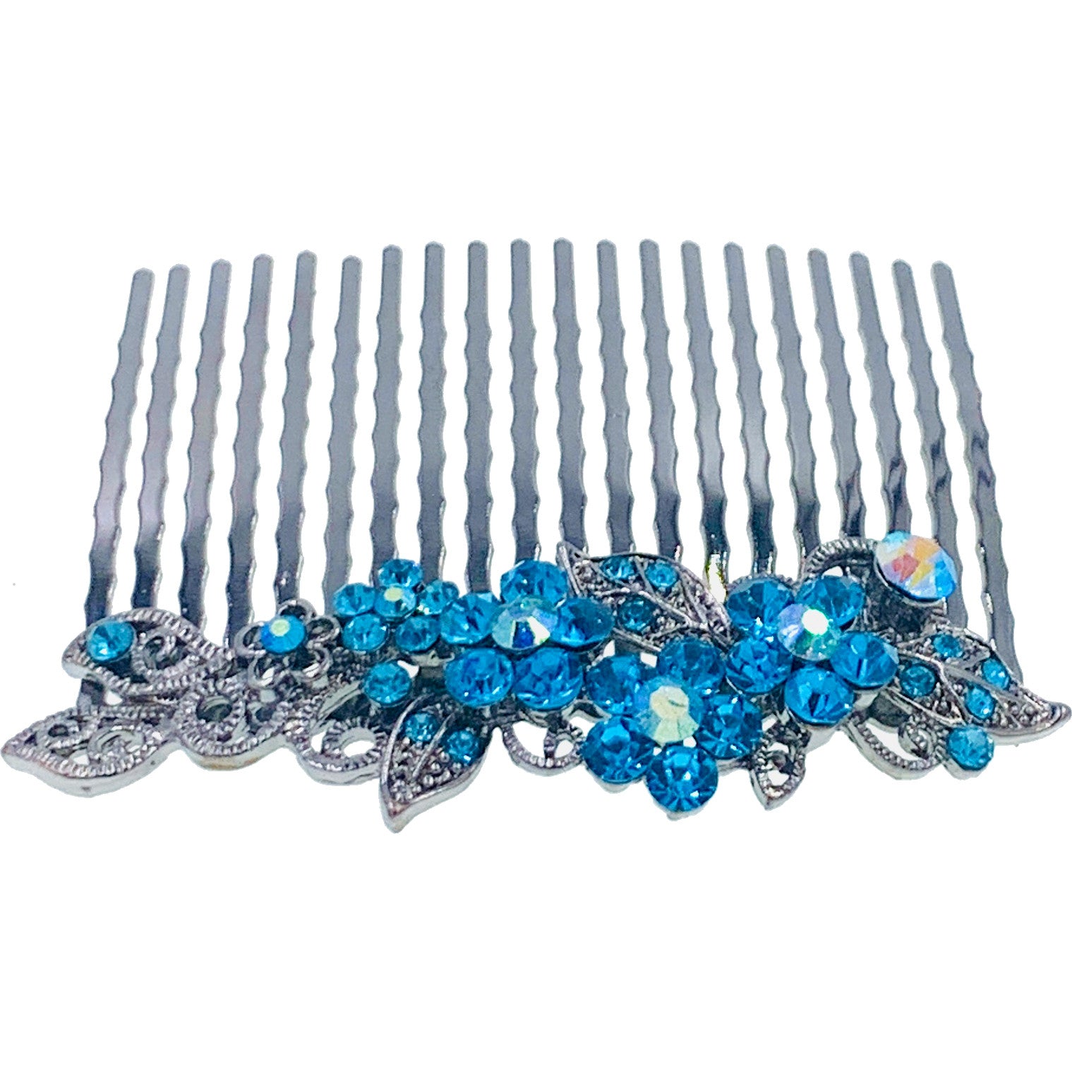 Annette Flowers Hair Comb Rhinestone Crystal Metallic Black base, Hair Comb - MOGHANT