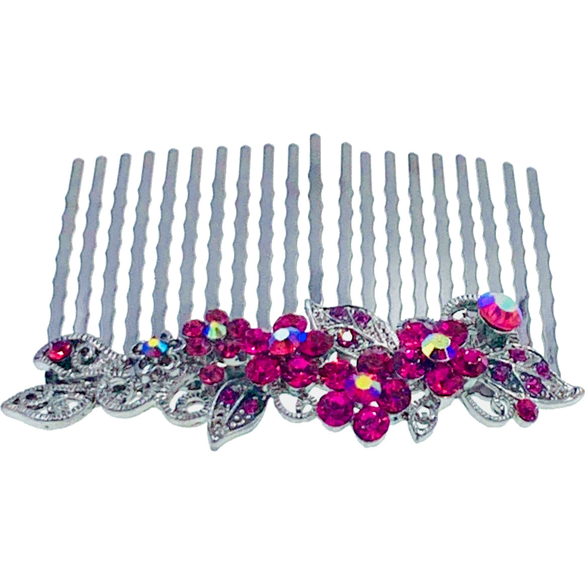 Annette Flowers Hair Comb Rhinestone Crystal Metallic Black base, Hair Comb - MOGHANT