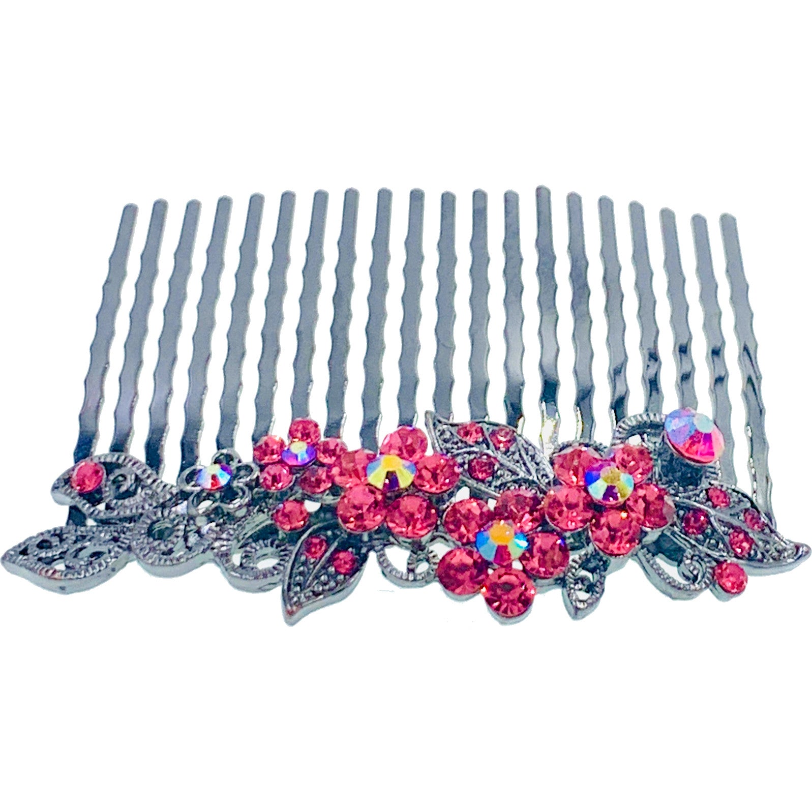 Annette Flowers Hair Comb Rhinestone Crystal Metallic Black base, Hair Comb - MOGHANT