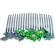 Annette Flowers Hair Comb Rhinestone Crystal Metallic Black base, Hair Comb - MOGHANT