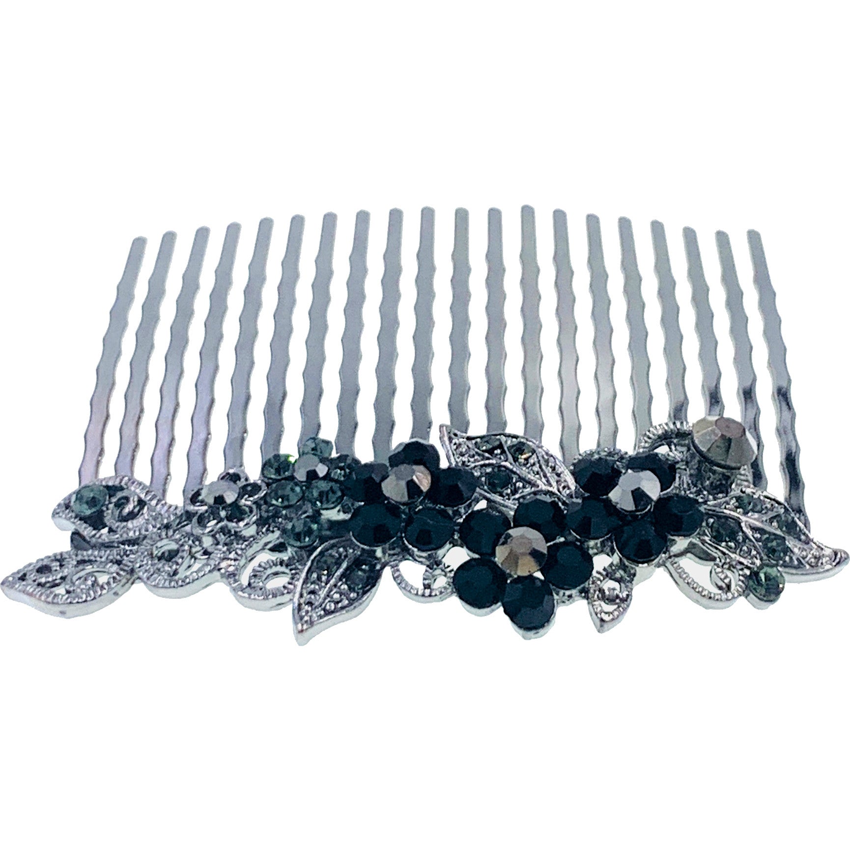 Annette Flowers Hair Comb Rhinestone Crystal Metallic Black base, Hair Comb - MOGHANT