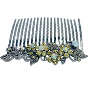 Annette Flowers Hair Comb Rhinestone Crystal Metallic Black base, Hair Comb - MOGHANT