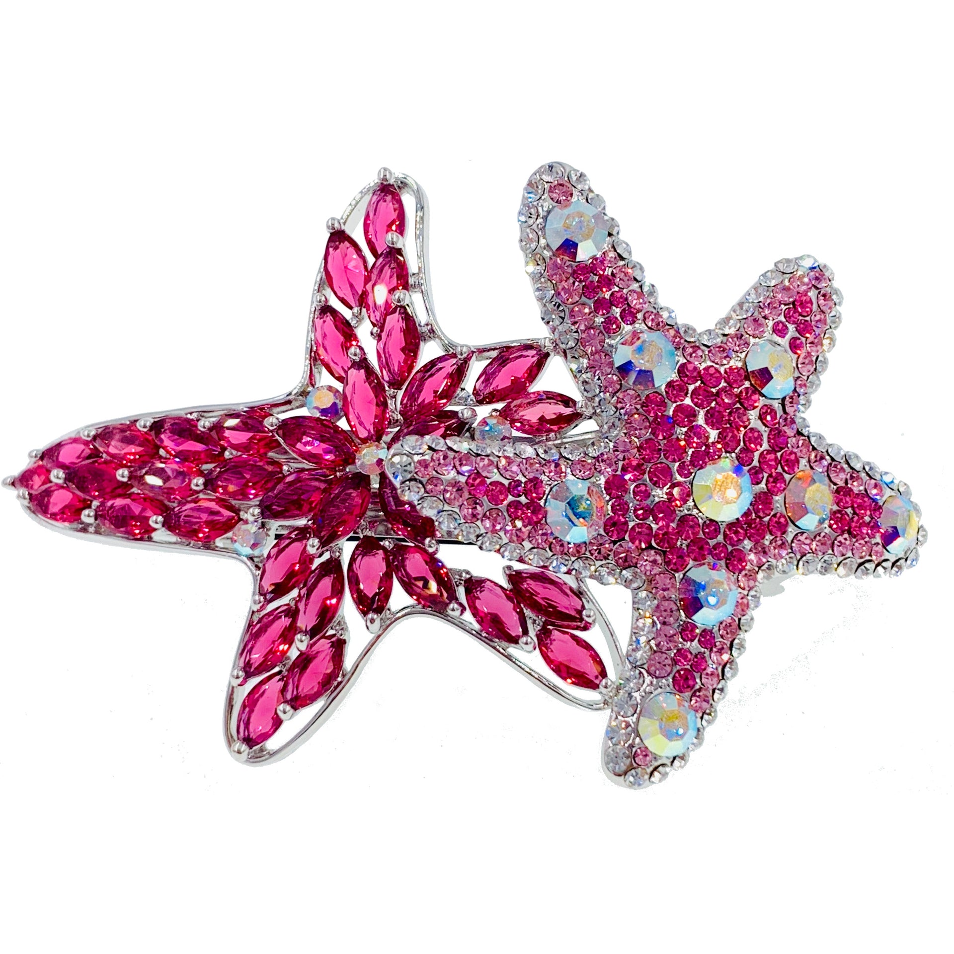 Asterina Duo Starfish Sea Star Barrette use Swarovski Crystal silver base, Barrette - MOGHANT