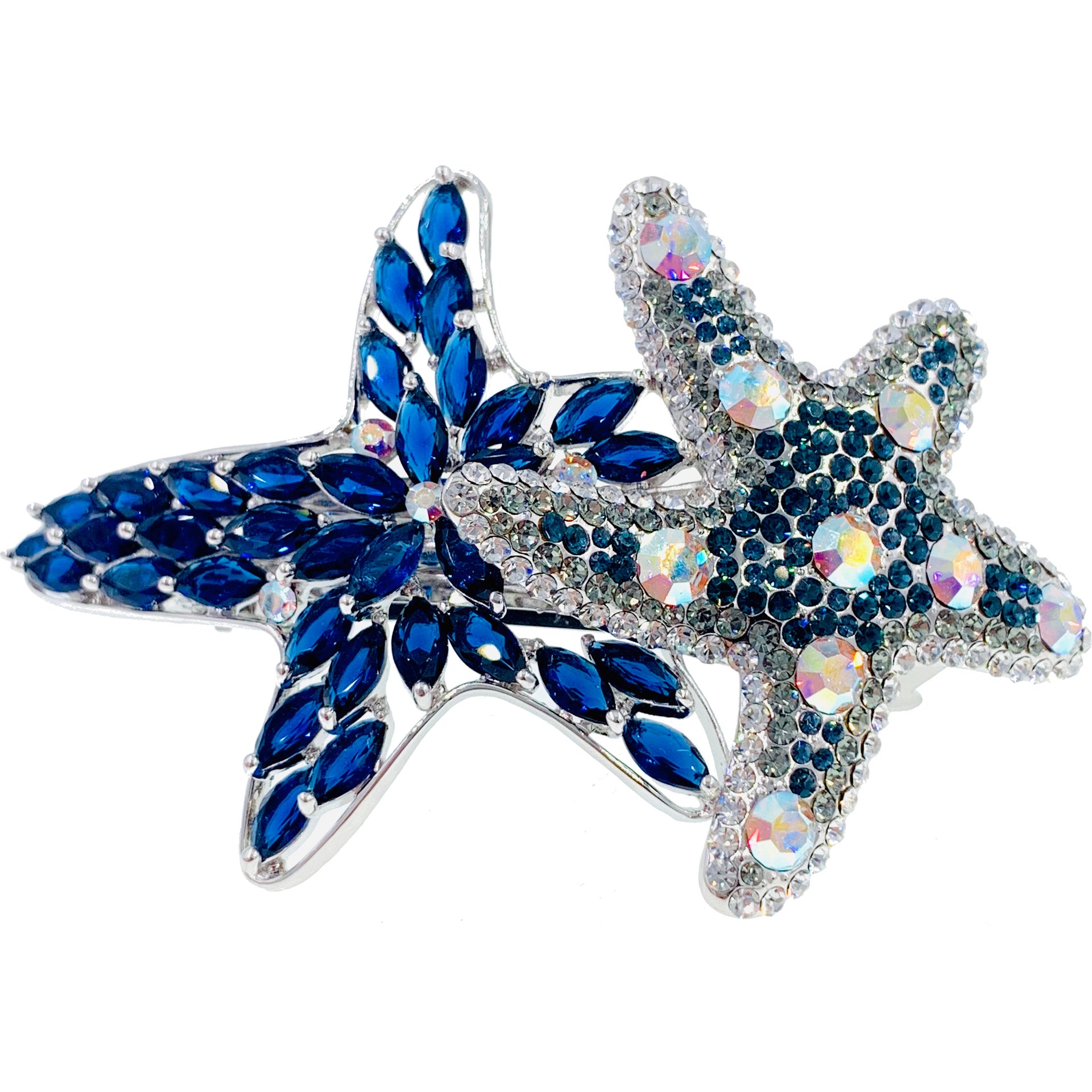 Asterina Duo Starfish Sea Star Barrette use Swarovski Crystal silver base, Barrette - MOGHANT