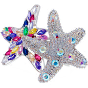 Asterina Duo Starfish Sea Star Barrette use Swarovski Crystal silver base, Barrette - MOGHANT