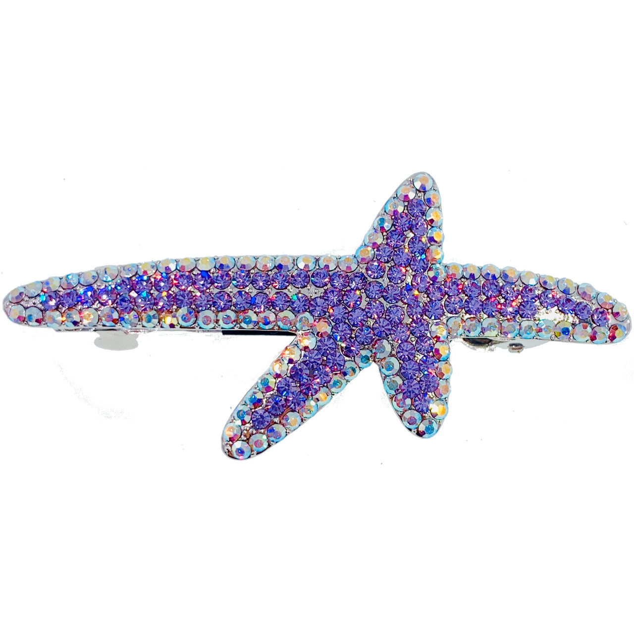 Astropecten Starfish Sea Star Barrette use Swarovski Crystal silver base Purple Blue Pink Clear Amber Brown, Barrette - MOGHANT