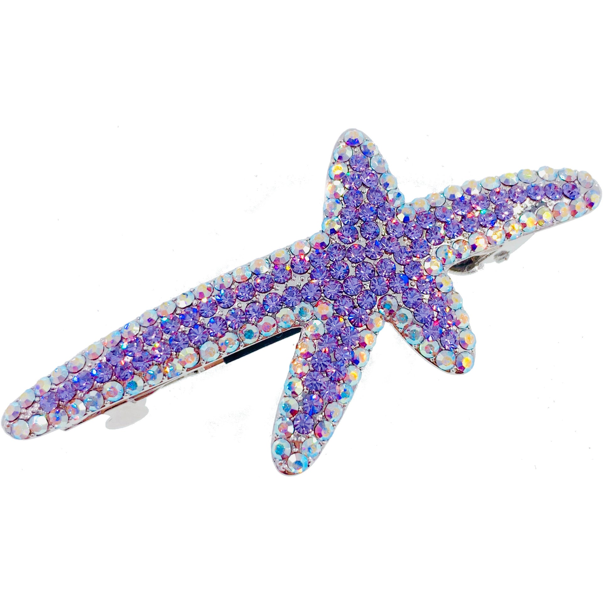 Astropecten Starfish Sea Star Barrette use Swarovski Crystal silver base Purple Blue Pink Clear Amber Brown, Barrette - MOGHANT