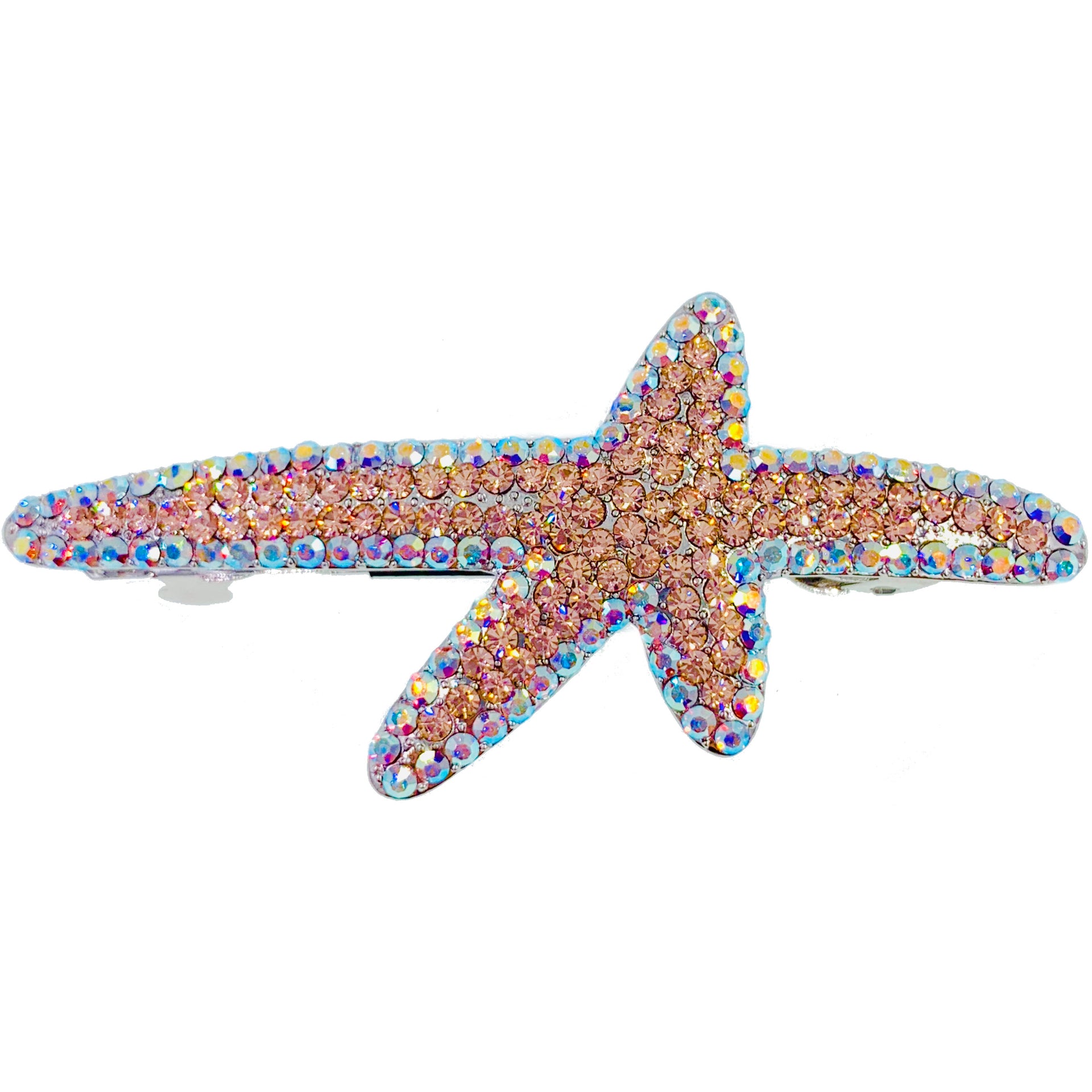 Astropecten Starfish Sea Star Barrette use Swarovski Crystal silver base Purple Blue Pink Clear Amber Brown, Barrette - MOGHANT