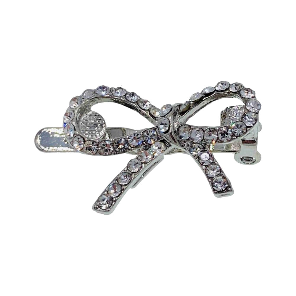 Genevieve Bow Magnetic Hair Clip Mini Barrette Rhinestone Crystal