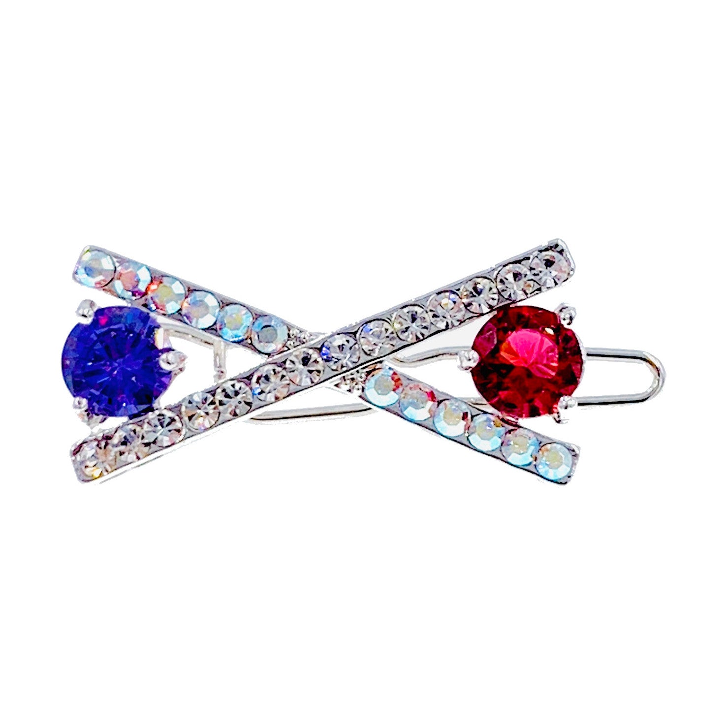 Sautoir Bow Hair Clip Swarovski Crystal silver base Pink Blue Purple Clear Brown, Hair Clip - MOGHANT