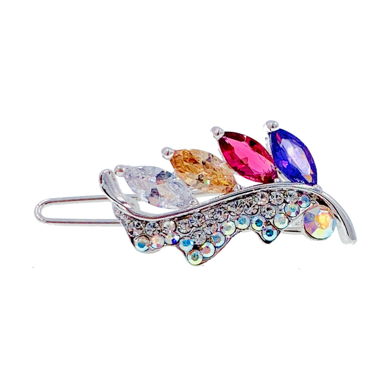 Bailey Leaves Hair Clip Swarovski Crystal silver base Pink Blue Purple Clear Brown, Hair Clip - MOGHANT