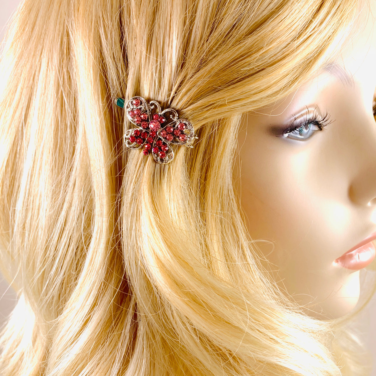 Theona Butterfly Magnetic Hair Clip Rhinestone Crystal Hairpin Small Barrette, Magnetic Clip - MOGHANT