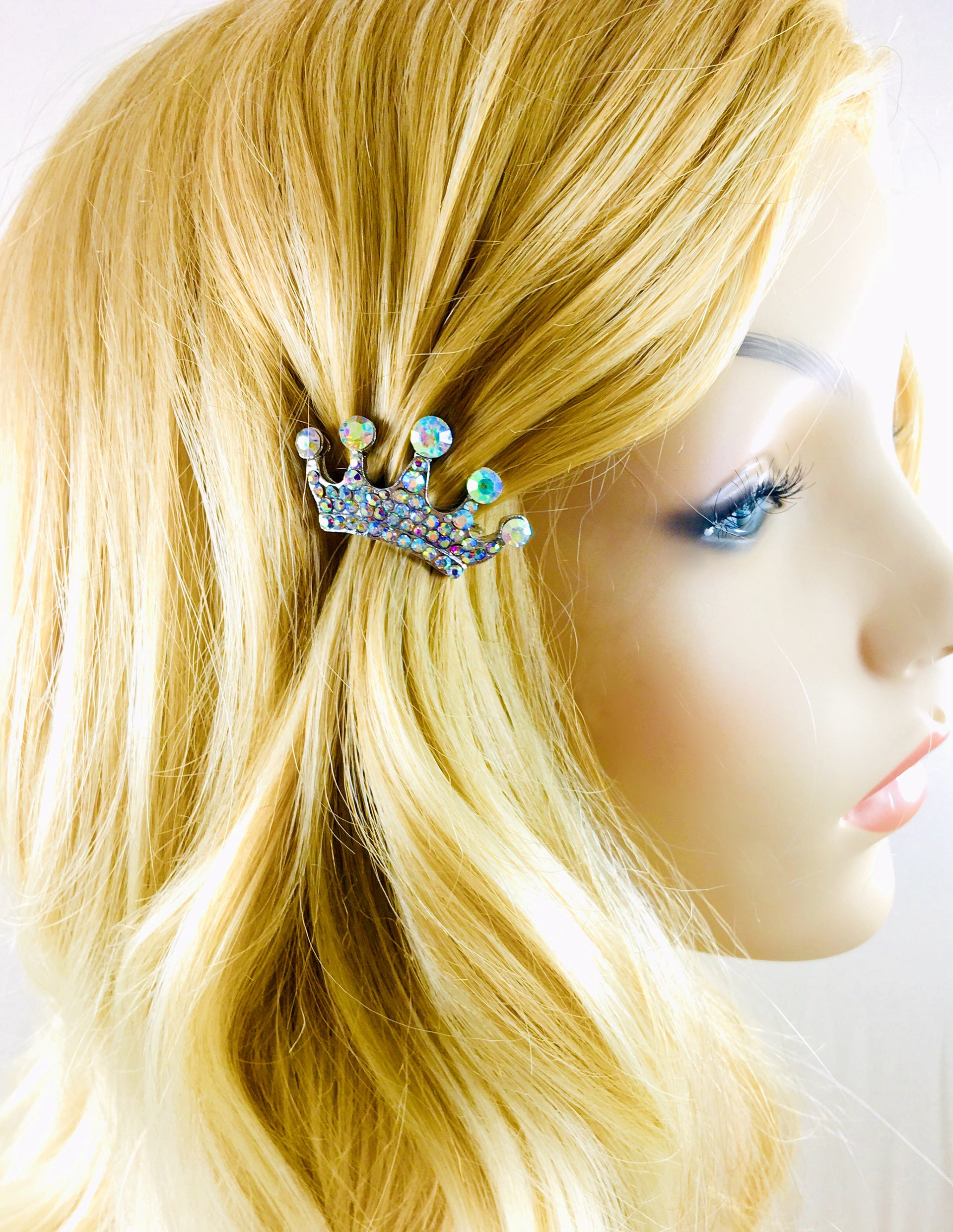 Princess Crown Magnetic Hair Clip use Rhinestone Crystal silver base, Magnetic Clip - MOGHANT