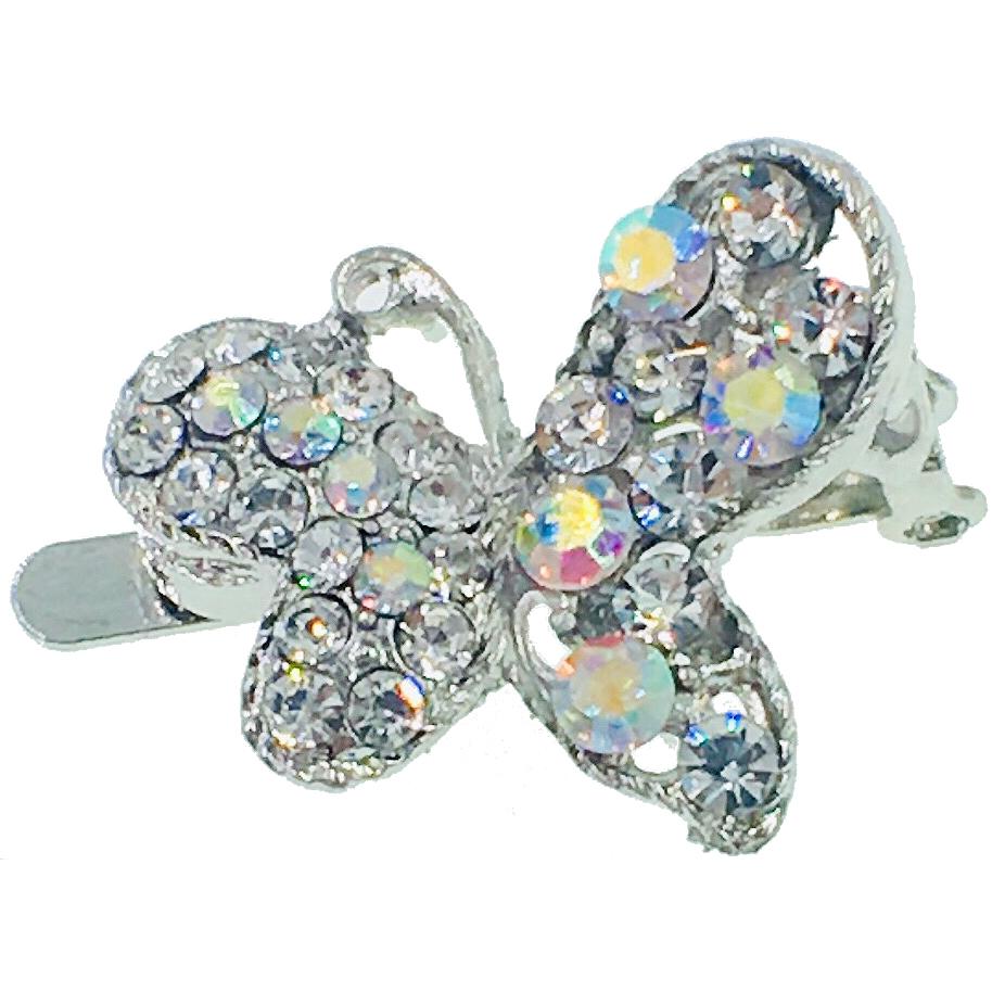 Little Butterfly Magnetic Hair Clip Rhinestone Crystal silver base, Magnetic Clip - MOGHANT