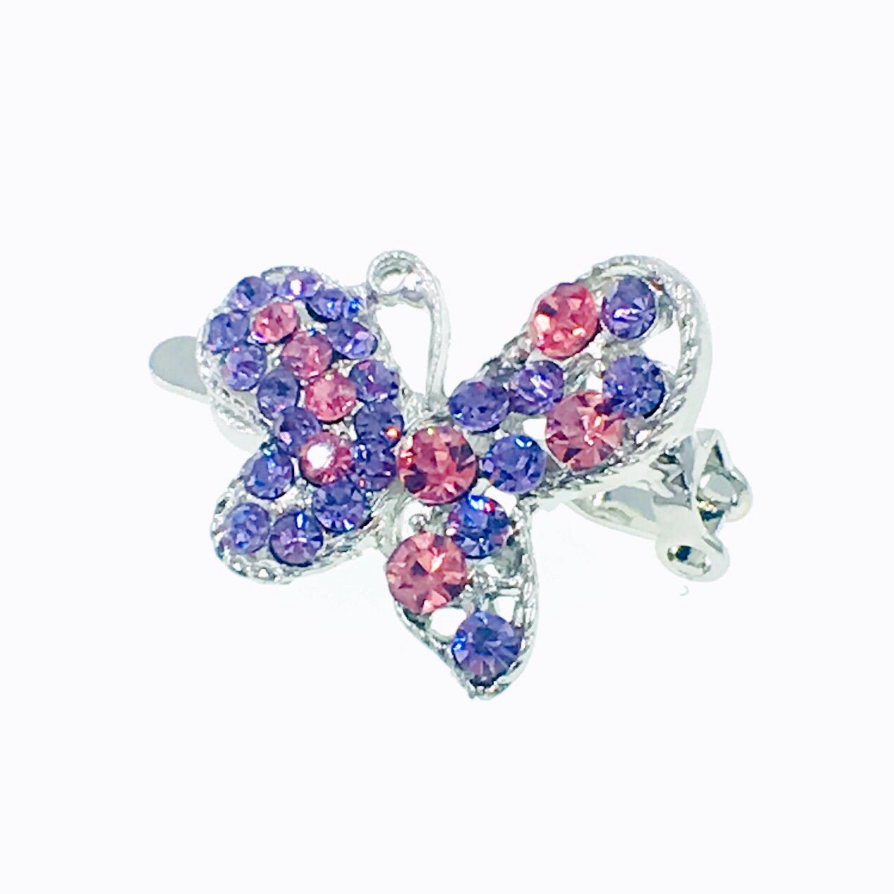 Little Butterfly Magnetic Hair Clip Rhinestone Crystal silver base, Magnetic Clip - MOGHANT