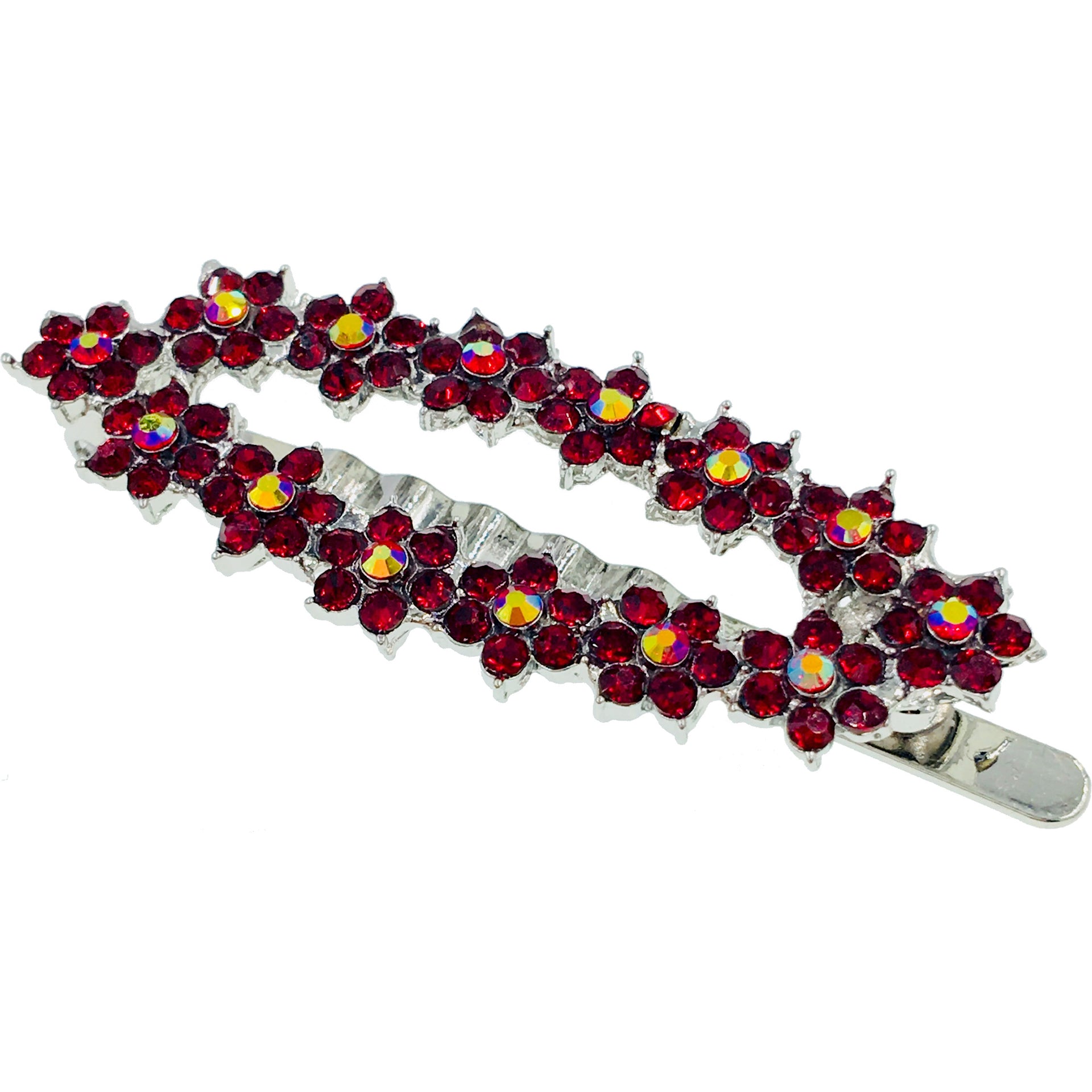 Elongated Oval Bouquet Magnetic Hair Clip Rhinestone Crystal silver base Pink Red Purple Blue Green Gray Black Brown, Magnetic Clip - MOGHANT