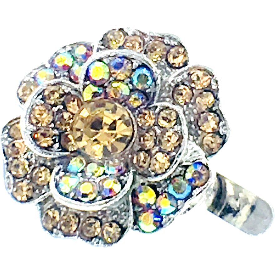 Peony Flower Magnetic Hair Clip Rhinestone Crystal silver base, Magnetic Clip - MOGHANT
