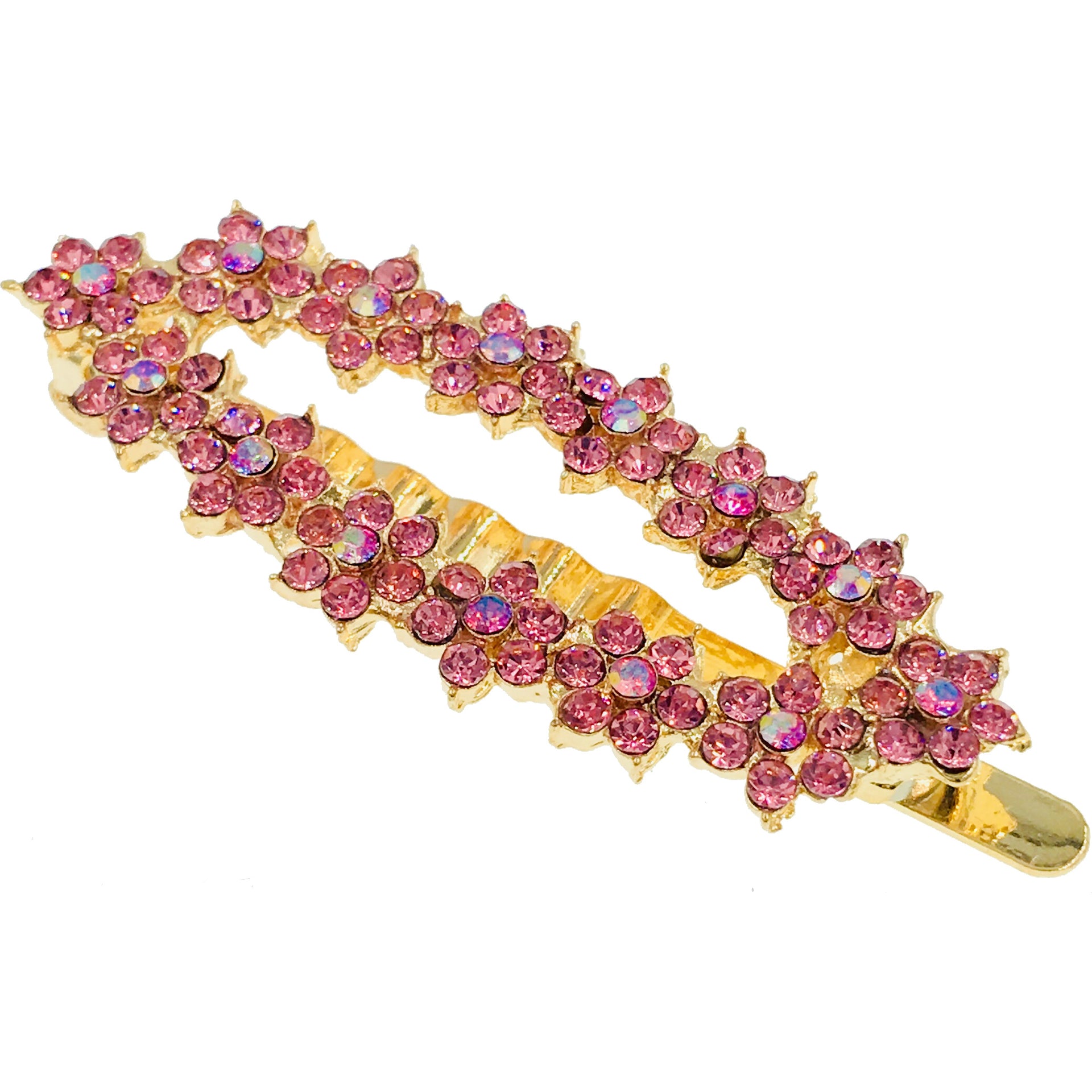 Elongated Oval Bouquet Magnetic Hair Clip Rhinestone Crystal gold base Pink Purple Red Brown Blue Black Green, Magnetic Clip - MOGHANT