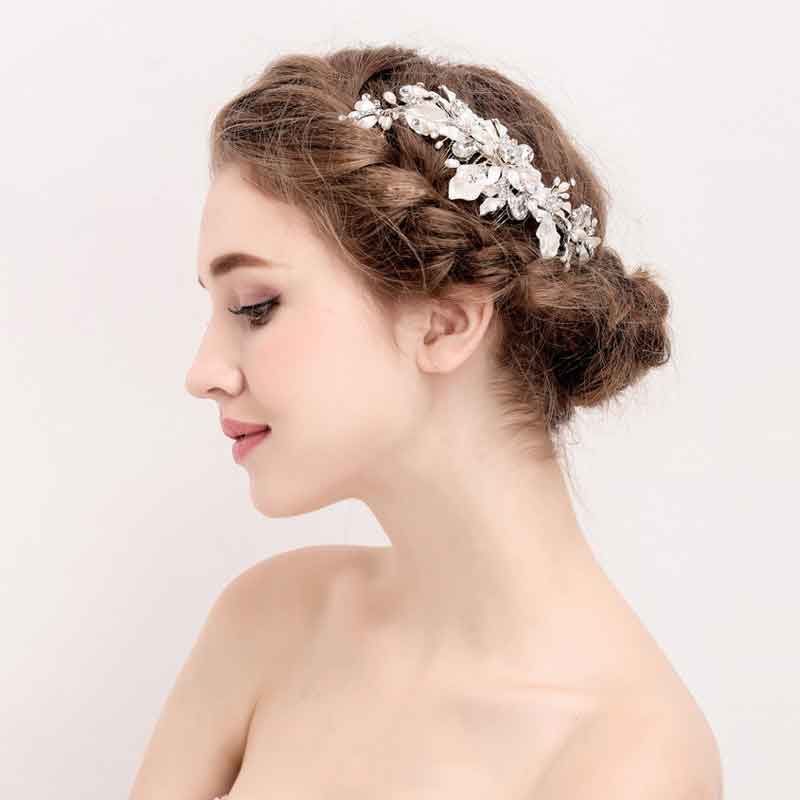 Queenie Silver Handmade Wedding Bridal Hair Clip Austrian Crystals Pearl