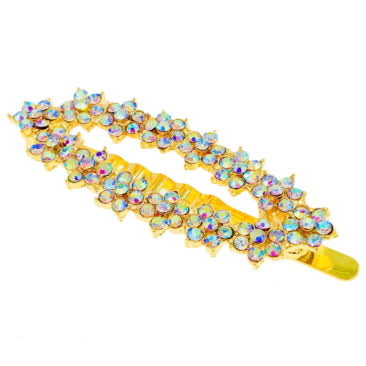 Elongated Oval Bouquet Magnetic Hair Clip Rhinestone Crystal gold base Pink Purple Red Brown Blue Black Green, Magnetic Clip - MOGHANT