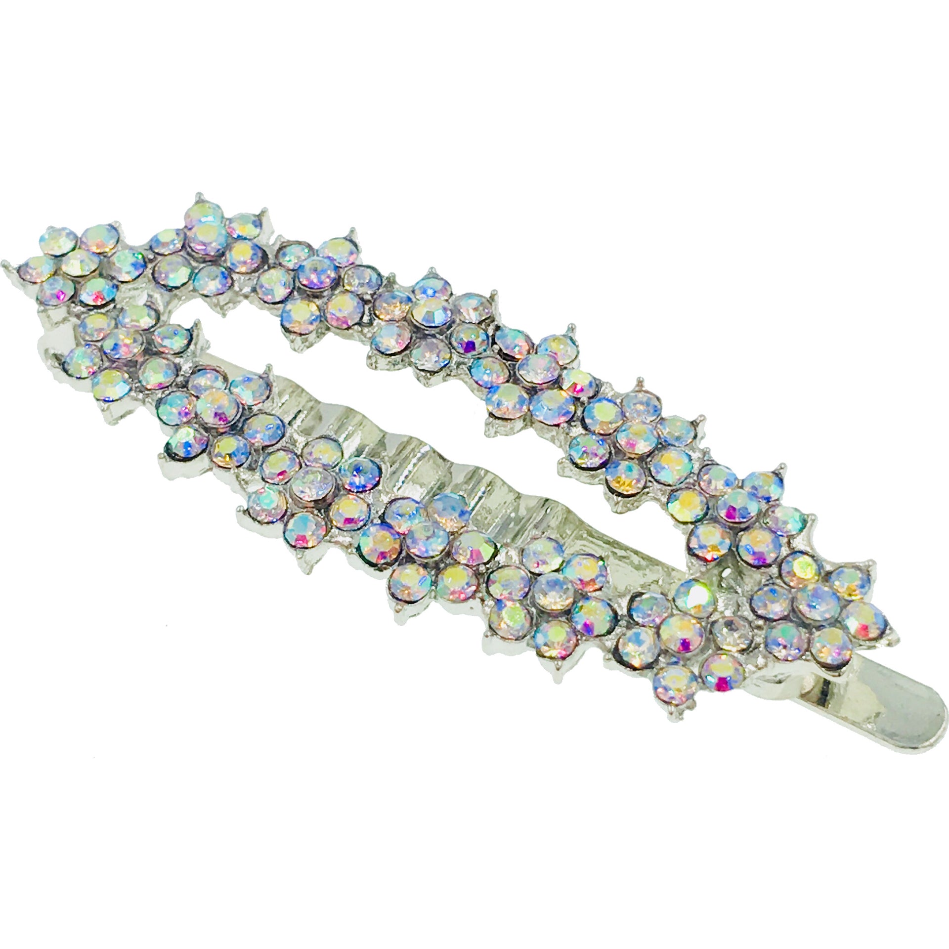 Elongated Oval Bouquet Magnetic Hair Clip Rhinestone Crystal silver base Pink Red Purple Blue Green Gray Black Brown, Magnetic Clip - MOGHANT
