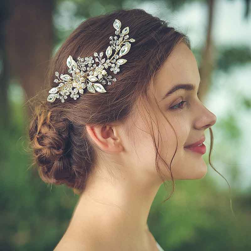 Thea Handmade Wedding Hair Comb Clip Austrian Crystals Gold