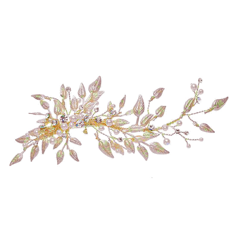 Matthew Handmade Fancy Wedding Hair Comb Clip Austrian Crystals Pearl Light Gold
