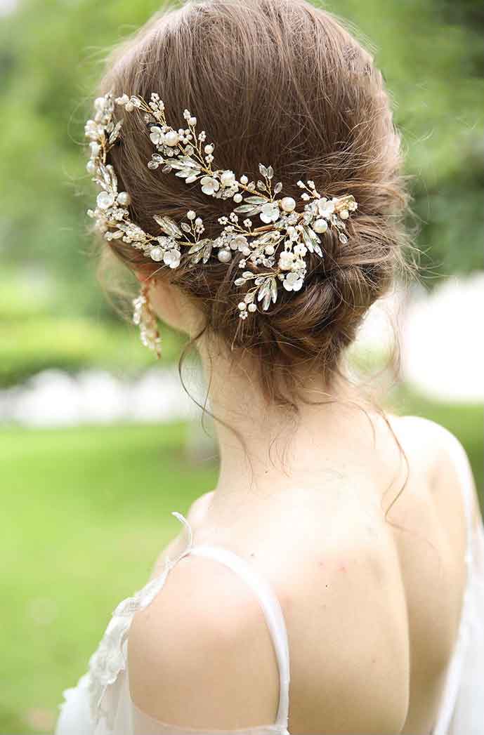 Naomi Handmade Wedding Bridal Hair Clip Austrian Crystals Pearl Beads Gold