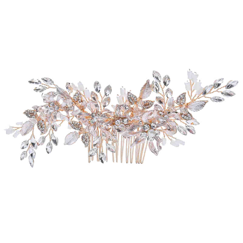 Regina Handmade Wedding Bridal Hair Clip Austrian Crystals Pearl Beads Gold
