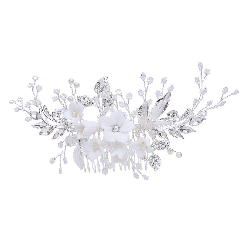 Estelle Handmade Flowers Wedding Bridal Hair Comb Austrian Crystals Beads