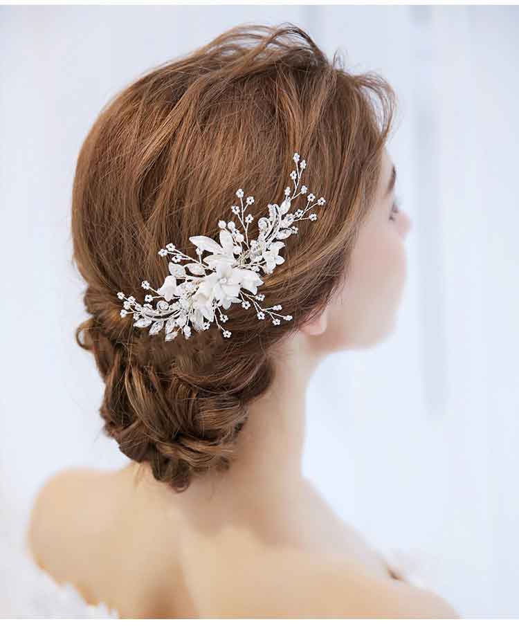 Estelle Handmade Flowers Wedding Bridal Hair Comb Austrian Crystals Beads