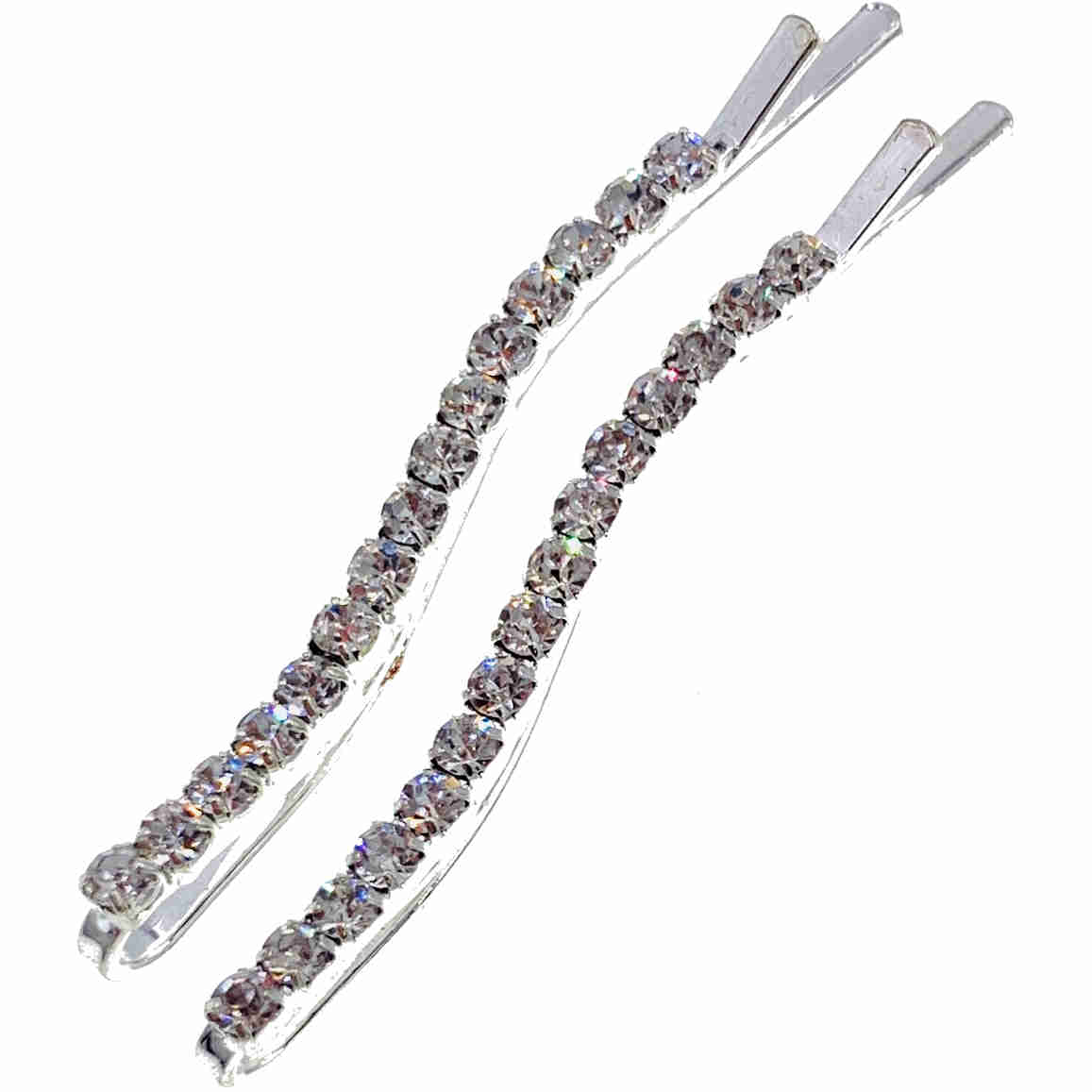 Simple Curving Bobby Pin Pair Rhinestone Crystal Silver Gold (2 colors