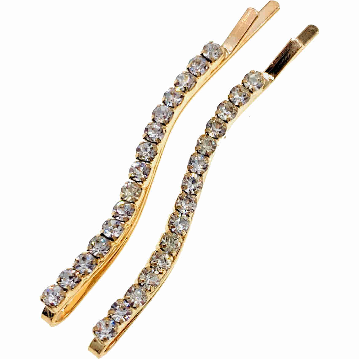 Simple Curving Bobby Pin Pair Rhinestone Crystal Silver Gold (2 colors)