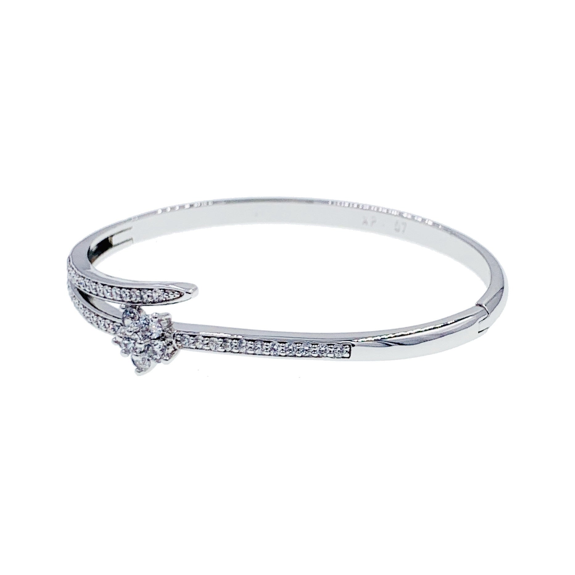 Paola Flower Cubic Zirconia Bangle Bracelet Silver, Bracelet Bangle Cuff - MOGHANT