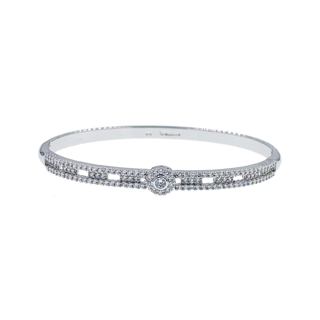 Calvina Stud Cubic Zirconia Bangle Bracelet Silver, Bracelet Bangle Cuff - MOGHANT