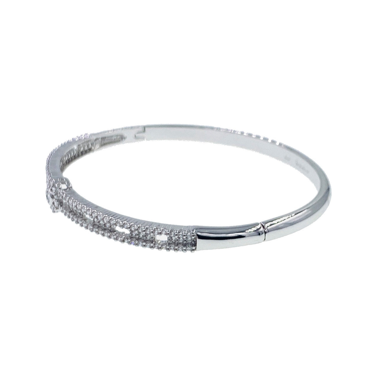 Calvina Stud Cubic Zirconia Bangle Bracelet Silver, Bracelet Bangle Cuff - MOGHANT