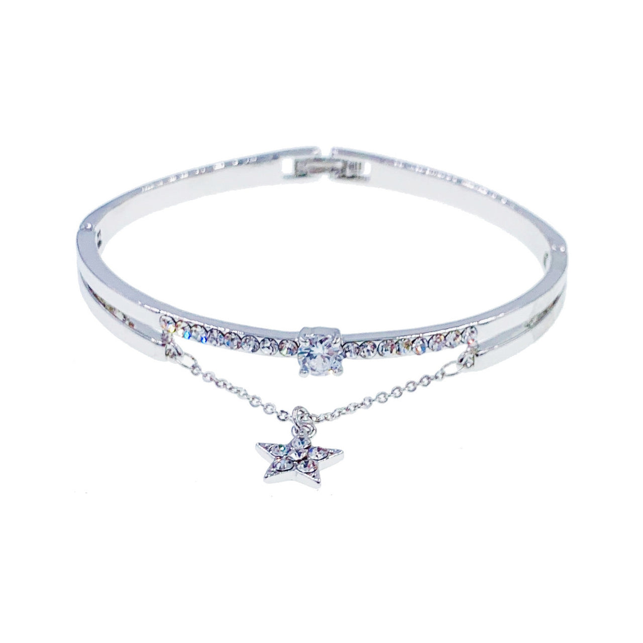 Aude Lucky Star Dangle Cubic Zirconia Bangle Bracelet Silver, Bracelet Bangle Cuff - MOGHANT