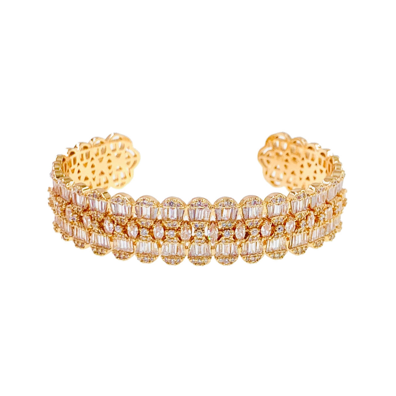 Chloé Cubic Zirconia Open Wrist Cuff Bangle Bracelet Gold, Bracelet Bangle Cuff - MOGHANT