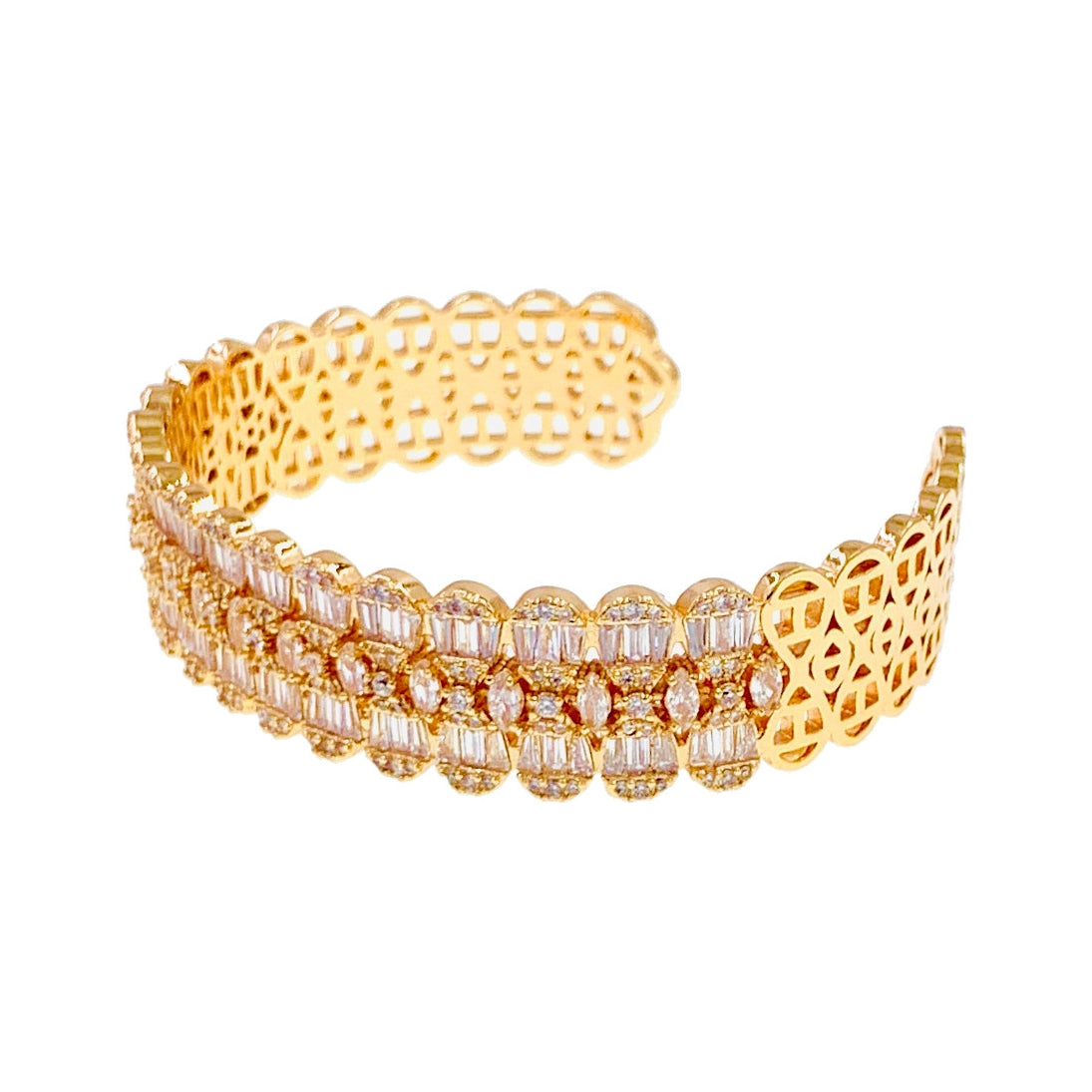 Chloé Cubic Zirconia Open Wrist Cuff Bangle Bracelet Gold, Bracelet Bangle Cuff - MOGHANT
