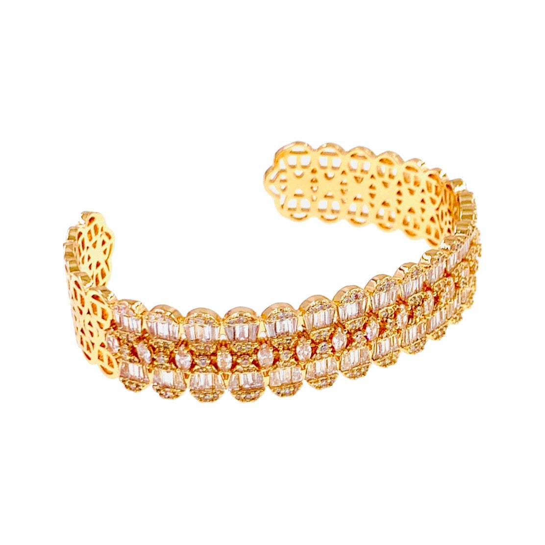 Chloé Cubic Zirconia Open Wrist Cuff Bangle Bracelet Gold, Bracelet Bangle Cuff - MOGHANT