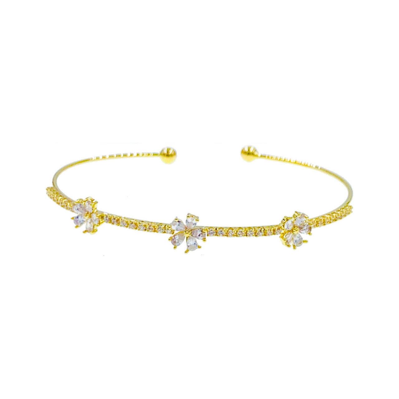 Matilda Flower Cubic Zirconia Open Cuff Bangle Bracelet, Bracelet Bangle Cuff - MOGHANT